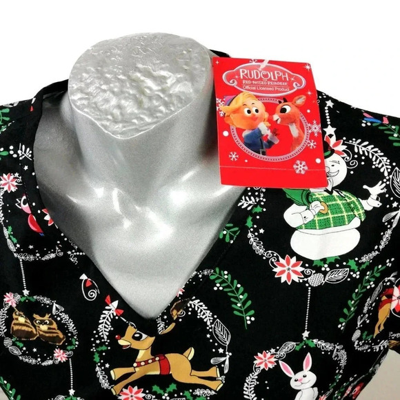 Scrub Top Rudolph Red Nose Reindeer Santa Xmas S M L Warner  Bro NEW - Picture 4 of 4